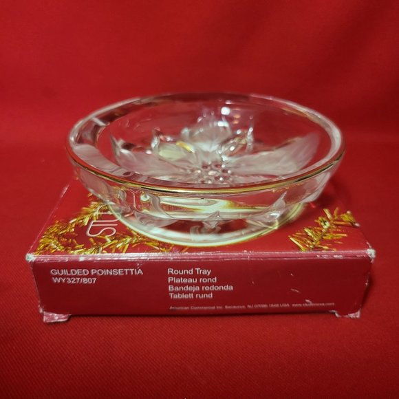 VTG Studio Nova Glass Guilded Poinsettia Round Tray Candy Dish - Picture 10 of 10